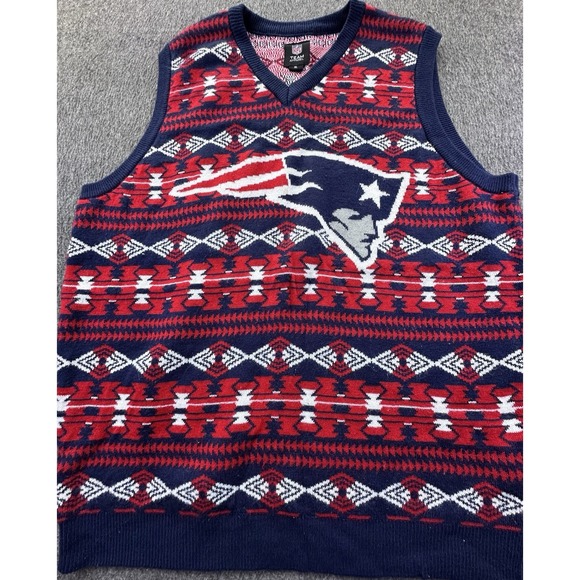New England Patriots Vest Mens XLarge Red Blue‎ Sweater V Neck Football NFL - Picture 1 of 12